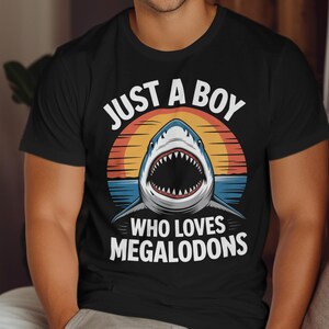 Just a Boy Who Loves Megalodons T-Shirt, Shark Lover Shirt, Great White Shark Tee, Boys Shark Shirt, Sea Life Enthusiast Gift, Ocean Themed