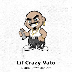 Lil Crazy Vato Chicano Cholo Homies Clip Art, Hand Drawn Digital Art, High Quality 300dpi, Unique Homies Artwork, Digital Download