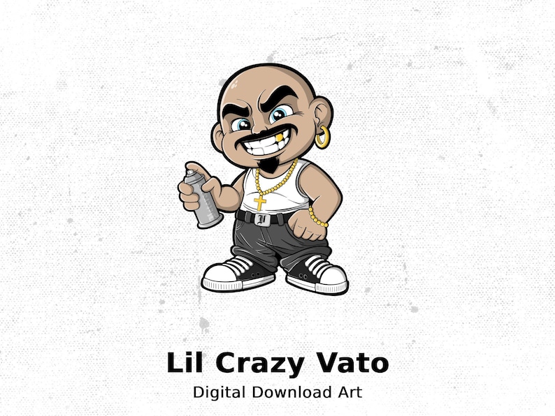 Lil Crazy Vato Chicano Cholo Homies-illustraties, handgetekende digitale kunst, hoge kwaliteit 300 dpi, uniek Homies-kunstwerk, digitale download afbeelding 1
