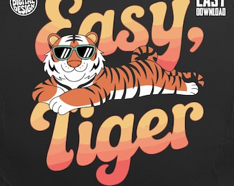 Cool Tiger PNG Digital Download, Easy Tiger Graphic, Retro Tiger Illustration, Commercial Use Print Files, Sublimation Design, Cute Animal