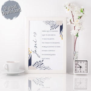 Spanish Bible Print, Josue 1:9, Spanish Printable Quote, Bible Verse, Spanish Home Decor, Printable Wall Art, Verso de la biblia