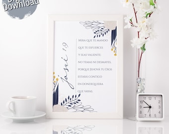 Spanish Bible Print, Josue 1:9, Spanish Printable Quote, Bible Verse, Spanish Home Decor, Printable Wall Art, Verso de la biblia