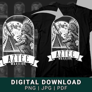 Azteekse krijger digitale download kunst, afdrukbare Azteekse krijger PNG, oude krijger illustratie, Azteekse muurkunst, Instant Download