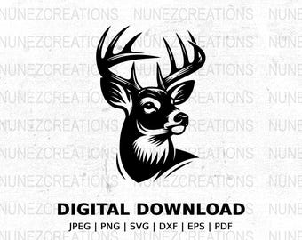Whitetail Buck Deer SVG | Hunting SVG | Deer Head SVG | Wildlife svg | svg Files for Cricut | Digital Download | For light Color t-shirts