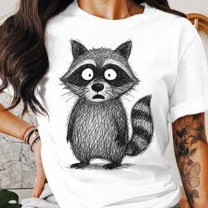 Camiseta divertida de mapache, camiseta de animal de dibujos animados, regalo de panda de la basura, top gráfico novedoso, camiseta con estilo dibujado a mano, ropa unisex