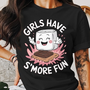 Fun Girls S&#39;more Themed T-Shirt, Cute Marshmallow Chocolate Graham Cracker Design, Graphic Tee for Campfire Lovers, Gift for Her
