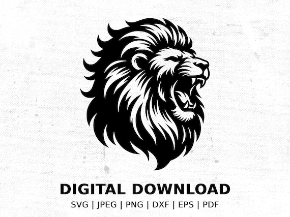 吠えるライオンのシルエット SVG、デジタル ダウンロード、ライオンの