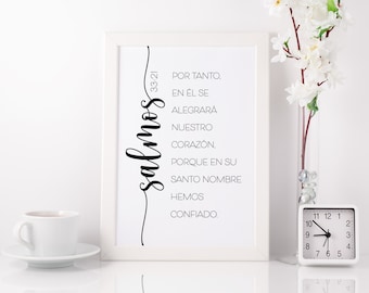 Spanish Bible Print, Salmos 33, Spanish Printable Quote, Bible Verse, Spanish Home Decor, Printable Wall Art, Verso de la biblia
