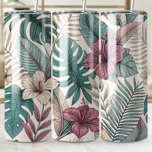 Tropical Tumbler Wrap, Hibiscus 20oz Tumbler PNG, Monstera Sublimation Design, Floral Tumbler, Digital Download