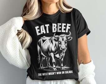 Eat Beef Digital Download, Western Graphic Art, Cowboy Saying, Commercial Use, The West Wasn't Won On Salads, Cattle Illustration