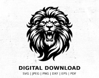 Roaring lion face SVG, Animal silhouette cutting file, Digital download for Cricut, Wildlife art for t-shirts and mugs