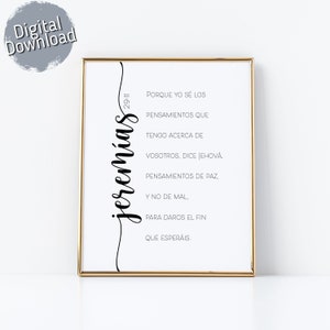 Spanish Bible Print, Jeremias 29:11, Spanish Printable Quote, Bible Verse, Spanish Home Decor, Printable Wall Art, Verso de la biblia