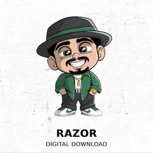 Lil Veterano Razor Cholo PNG, Custom Chicano Art, Lowrider Drawing, Home Decor Digital Download, Hand Drawn Clipart, Chicano Art Print