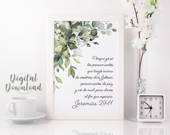 Spanish Bible Print, Jeremias 29:11, Spanish Printable Quote, Bible Verse, Spanish Home Decor, Printable Wall Art, Verso de la biblia