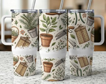 Tuinieren 40oz beker wrap, plantenliefhebber beker ontwerp, bloementuin volledige beker wrap, tuinman cadeau, tuin decor beker, tuinieren