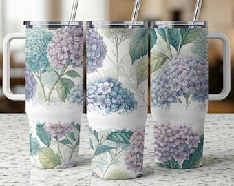 Hydrangea 40oz Tumbler Wrap PNG, Floral Tumbler Design, Watercolor Flower Tumbler, Seamless Tumbler Wrap, Digital Download, Spring Tumbler
