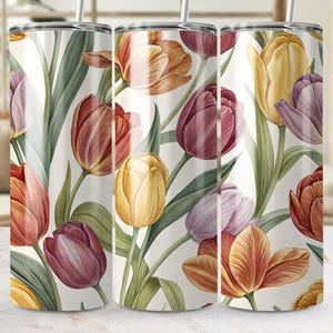 Emballage de verre tulipe, verre maigre 20 oz PNG, sublimation florale printanière, conception d&#39;emballage de verre fleur, téléchargement numérique