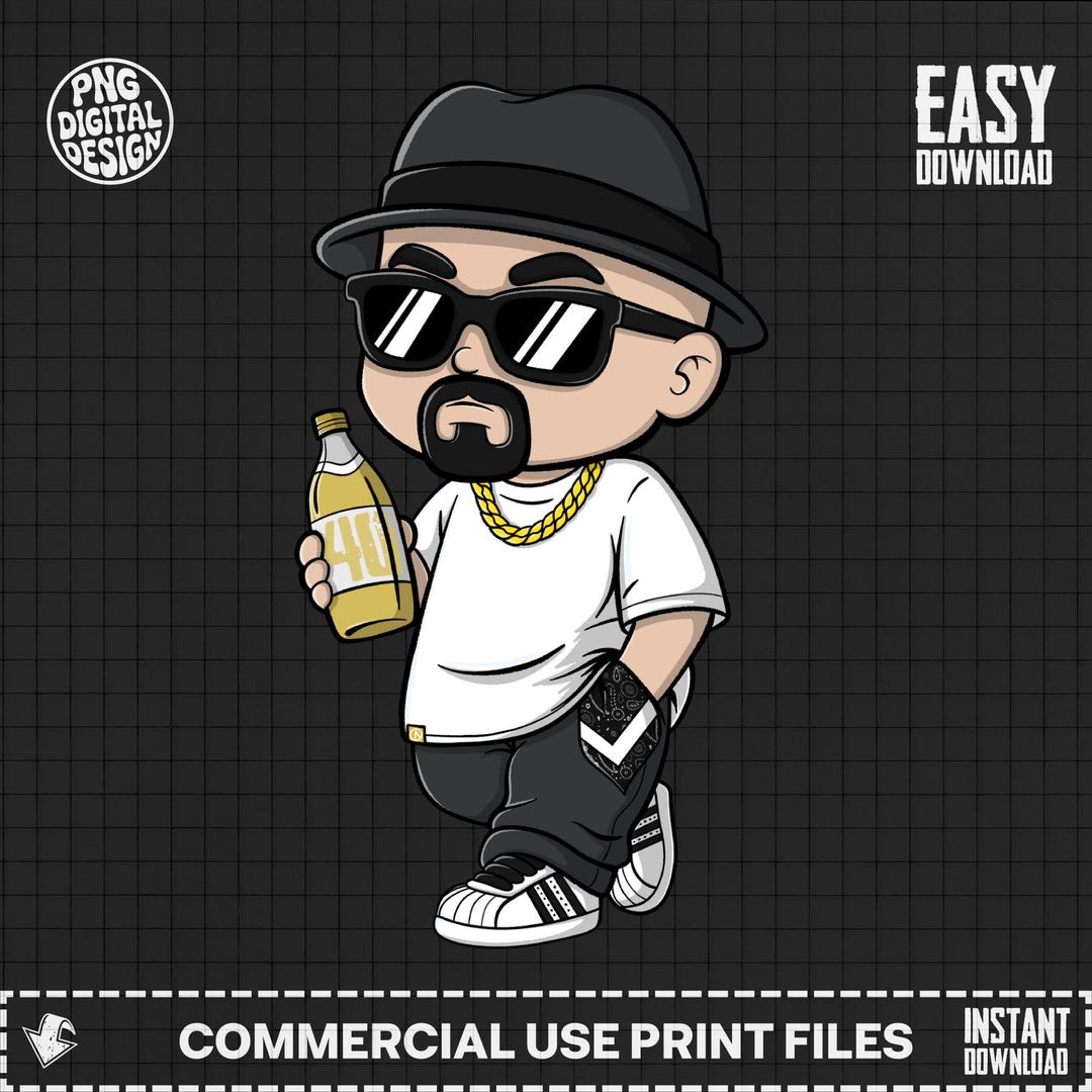 Cholo Cartoon Digital Download, Gangster Clipart PNG, Lowrider Art