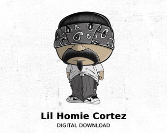 Lil Homie Cortez Digital Art Print | Hip Hop Inspired Wall Art | Urban Street Style Decor | Chicano Art | Custom Homies Png