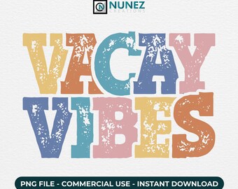 Vacay Vibes Retro Summer PNG – Vintage Distressed Sublimation Design for T-Shirts, Mugs, Tote Bags, Digital Download