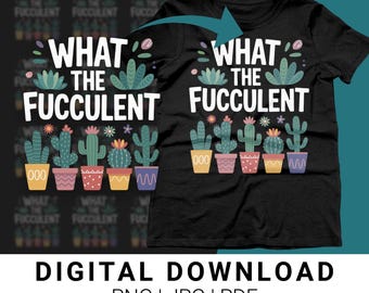 Conjunto de imágenes prediseñadas de suculentas divertidas, impresiones digitales de "Qué demonios", archivos PNG de cactus en maceta, arte de jardinería adorable, impresión bajo demanda