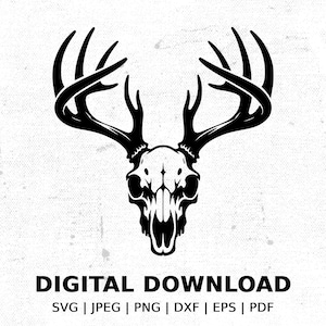 Deer Skull Silhouette SVG, Hunting Decor Digital Download, Antler Skull svg, Deer Skull Clipart, Wildlife Art Silhouette, POD Ready