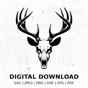 Skull Deer Head SVG, Antlers Skull SVG, Deer Antlers Clipart, Hunting svg, Deer Skull Line Art, Deer Head Outline, Downloadable Deer svg