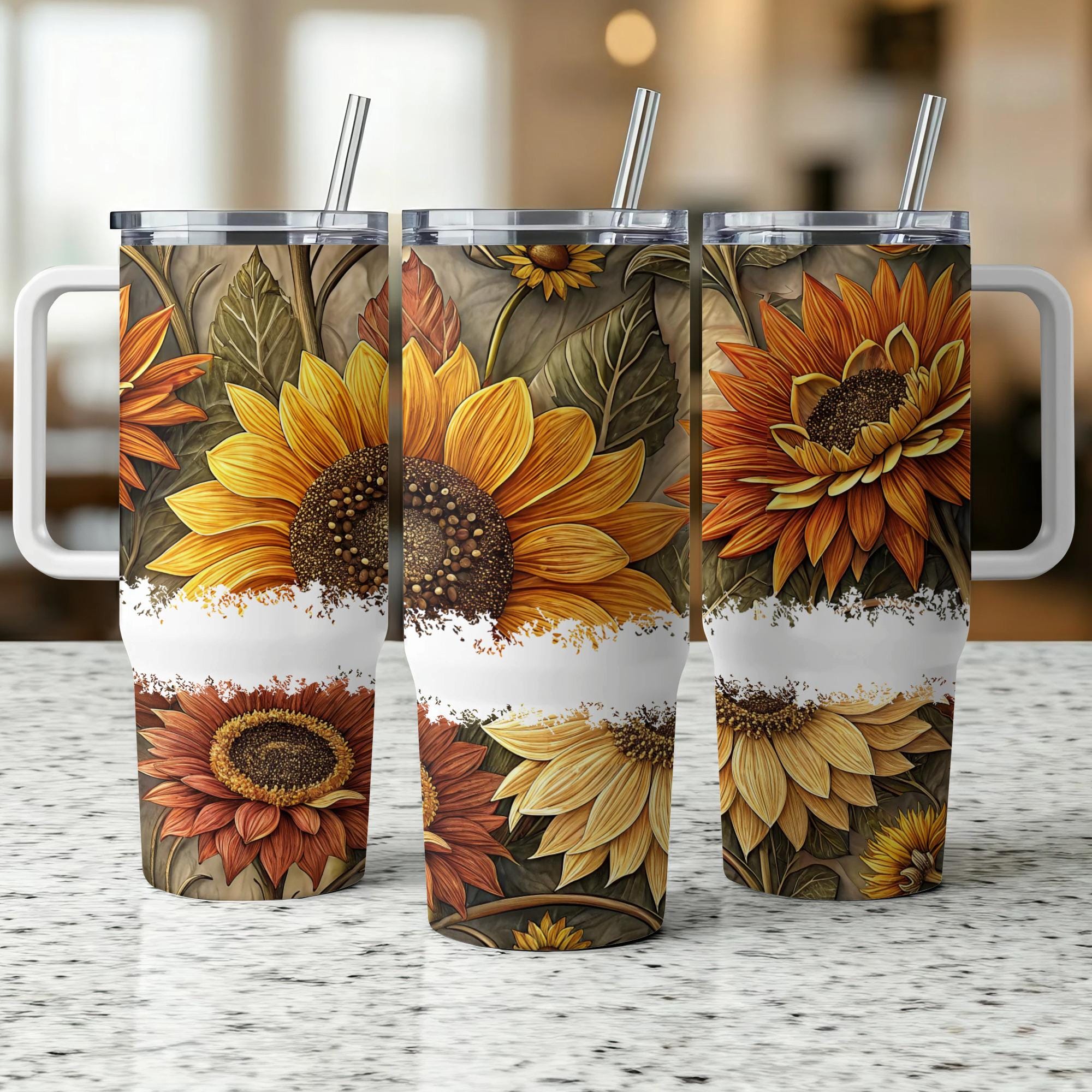 Sunflower 40oz Tumbler Wrap Png, Floral Tumbler Design, Fall Tumbler Template, Autumn Sublimation Design, Flower Tumbler Png, Floral Tumbler