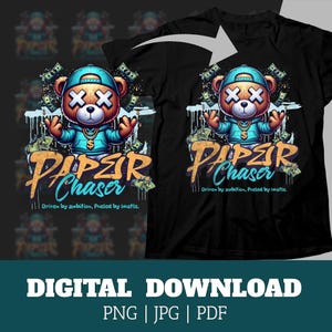 Papier Chaser Digitaler Kunstdruck, motivierendes Hustle Bear Design, Geld inspirierte Wandkunst, ehrgeizige PNG-Datei