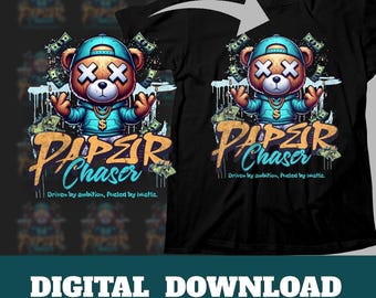 Paper Chaser Digital Art Print, Motivational Hustle Bear Design, Money Inspired Wall Art, Ambition Driven PNG File