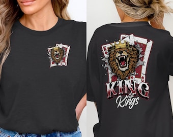 King of Kings Lion T Shirt, Bible Verse Shirt, Christian Apparel, Jesus Shirt, Religious Gift, Lion with Crown Tee, King Card Tee