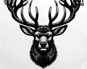 Deer Head Digital Image, Stag Vector Art, Antler Design Download