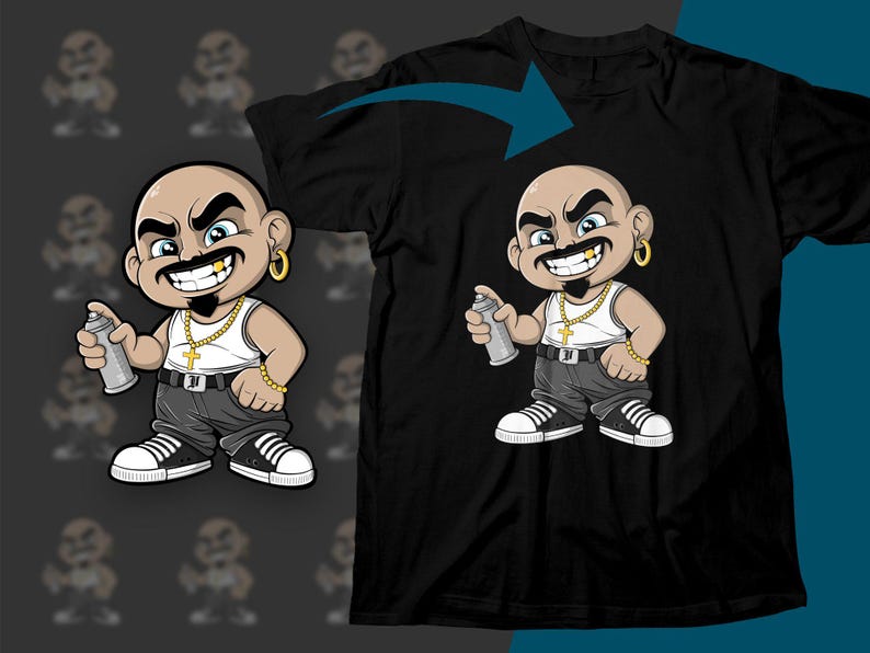 Lil Crazy Vato Chicano Cholo Homies-illustraties, handgetekende digitale kunst, hoge kwaliteit 300 dpi, uniek Homies-kunstwerk, digitale download afbeelding 2
