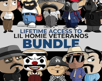 Lil Homie Veteranos Chicano Latino Character Design Bundle | Lifetime Access for current and future character designs. Full POD license