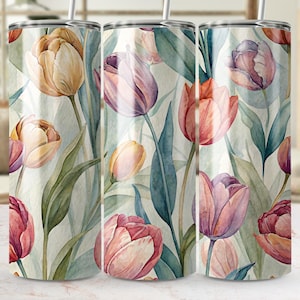 Tulip Tumbler Wrap, 20oz Skinny Tulip Tumbler PNG, Spring Flowers Sublimation, Floral Tumbler Wrap, Digital Download
