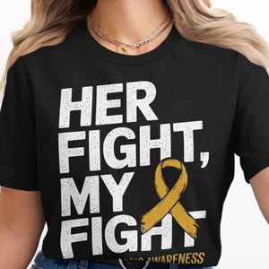 Her Fight My Fight Endometriosis Awareness Shirt, Support Women Health Tee, Yellow Ribbon T-shirt, Chronic Illness Support Top