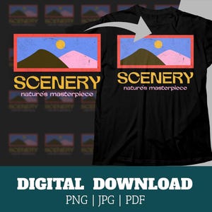 Scenic Digital Art Print, Colorful Nature Landscape, Sunset Wall Art, Mountain Print, Modern Home Decor, Digital Download