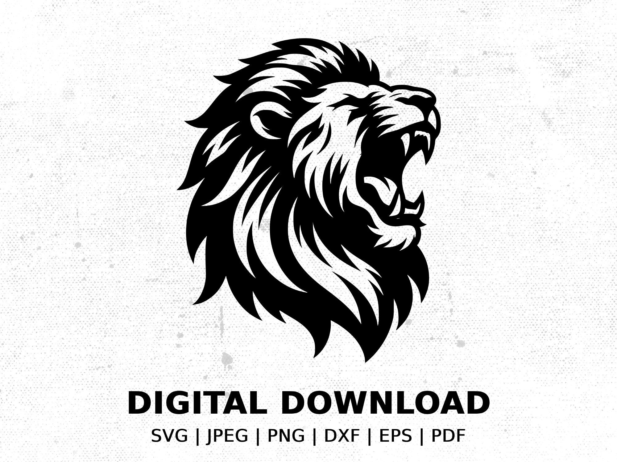 Roaring Lion Head SVG Cut File, Lion Silhouette SVG, Roaring Lion Clipart, Digital Download for POD, Lion Head Vector Art, Lion svg