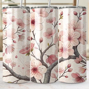 Cherry Blossom Tumbler Wrap, 20oz Skinny Tumbler PNG, Pink Flowers Sublimation Designs, Floral Tumbler Wrap, Digital Download