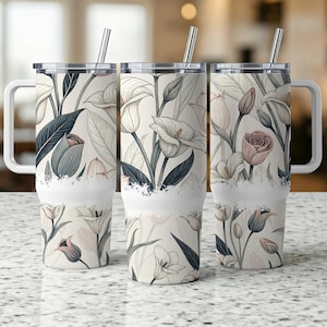 Floral 40oz Tumbler Wrap, Botanical Tumbler, Lily and Rose Tumbler Design, Flower Tumbler Wrap, Elegant Drinkware, Gift for Her