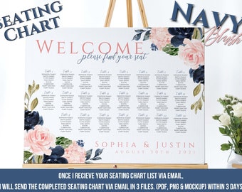 Navy Blush Wedding Seating Chart ||Printable Wedding Invitation Set Template Download, Wedding Invitations, Wedding Template