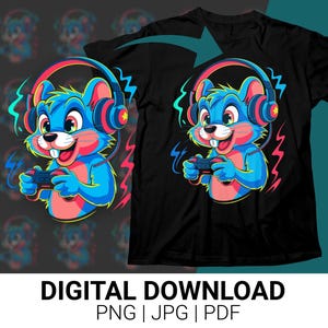 Cute Gaming Mouse Digital Art, Adorable Gamer Mouse Print, Video Game Poster for Kids Room, Fun Animal Gaming Artwork Download