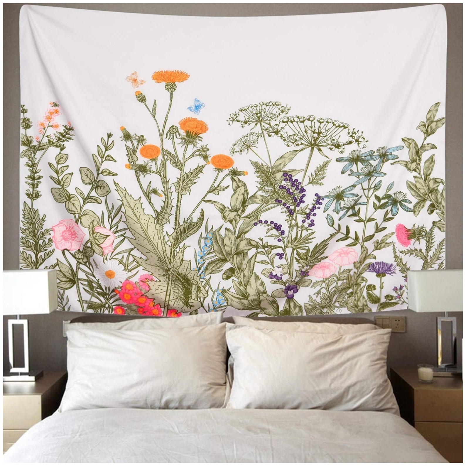 Floral Plants Tapestry Herbs Tapestry Wild Flowers Wall  Etsy