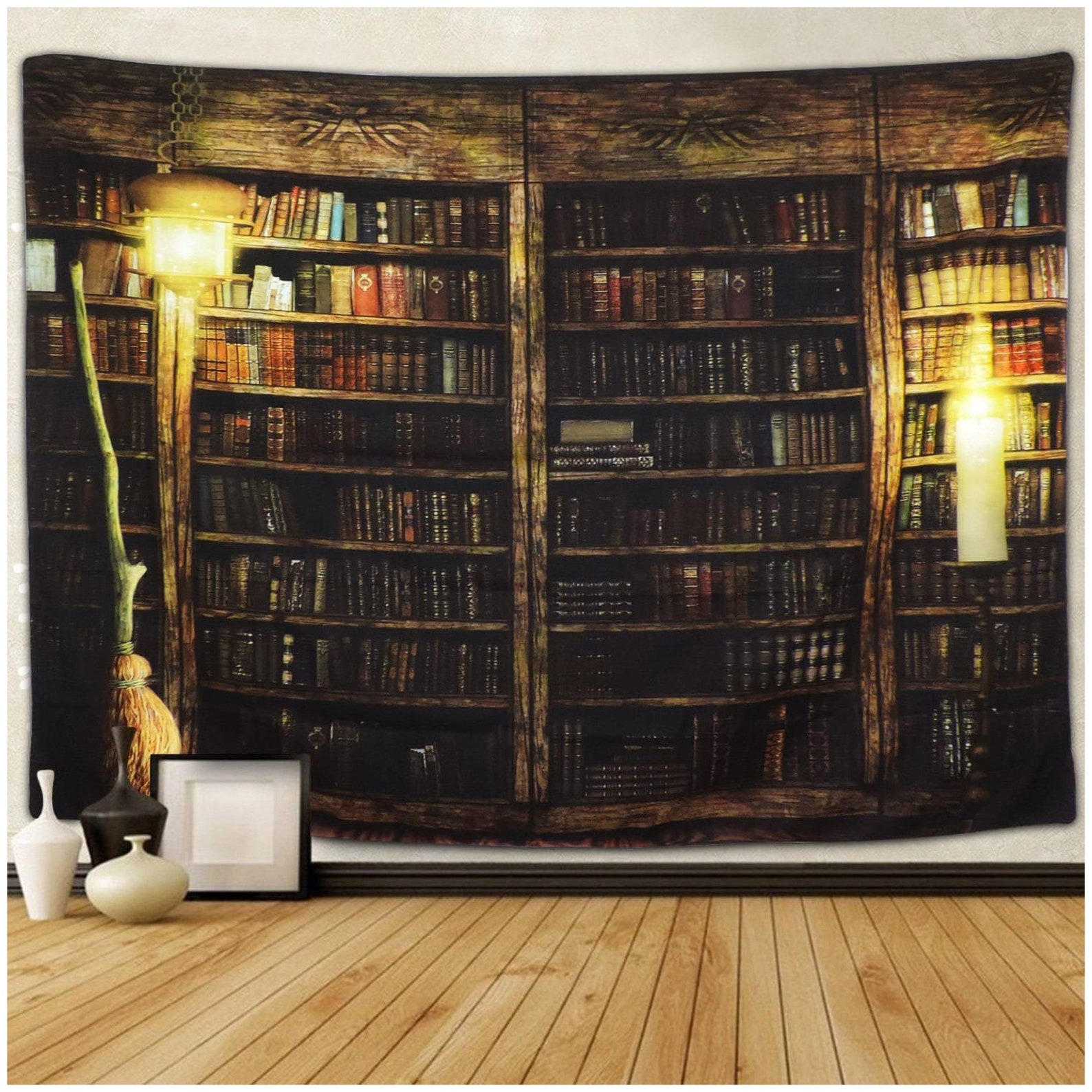 Vintage Library Bookshelf Tapestry Wall Hanging Study Room Etsy
