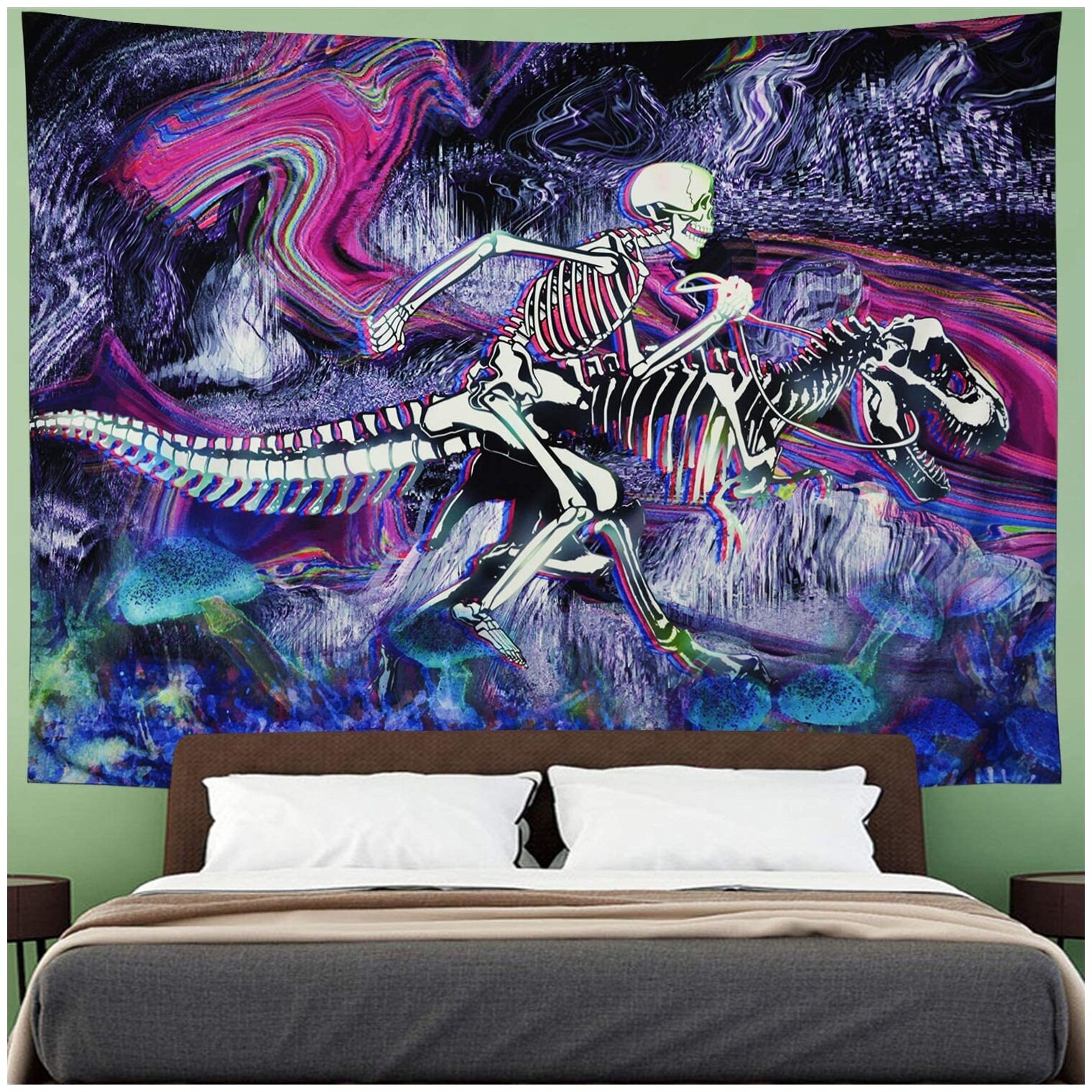 Skull Tapestry Hippie Dinosaur Tapestry Skeleton Sketched Etsy
