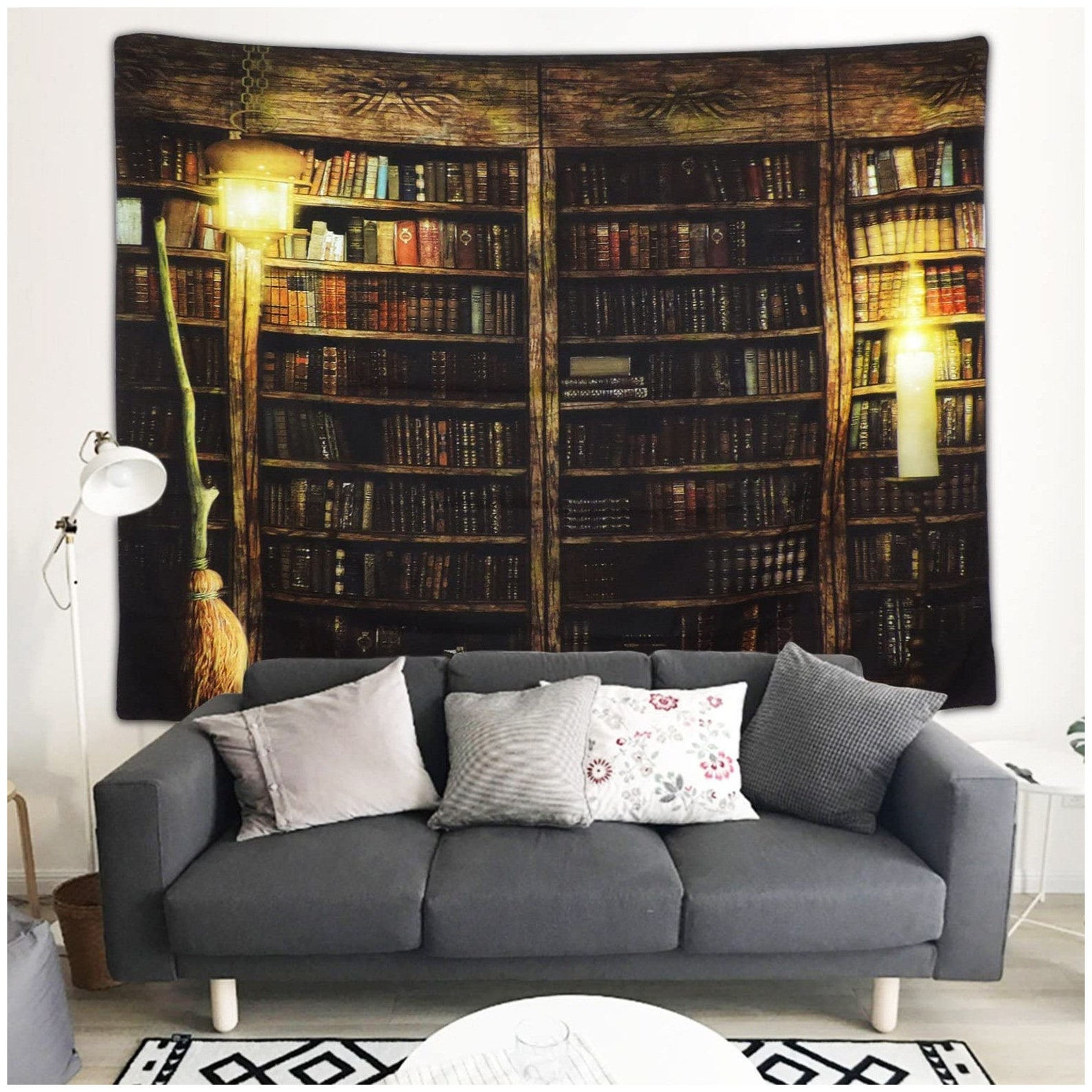 Vintage Library Bookshelf Tapestry Wall Hanging Study Room Etsy