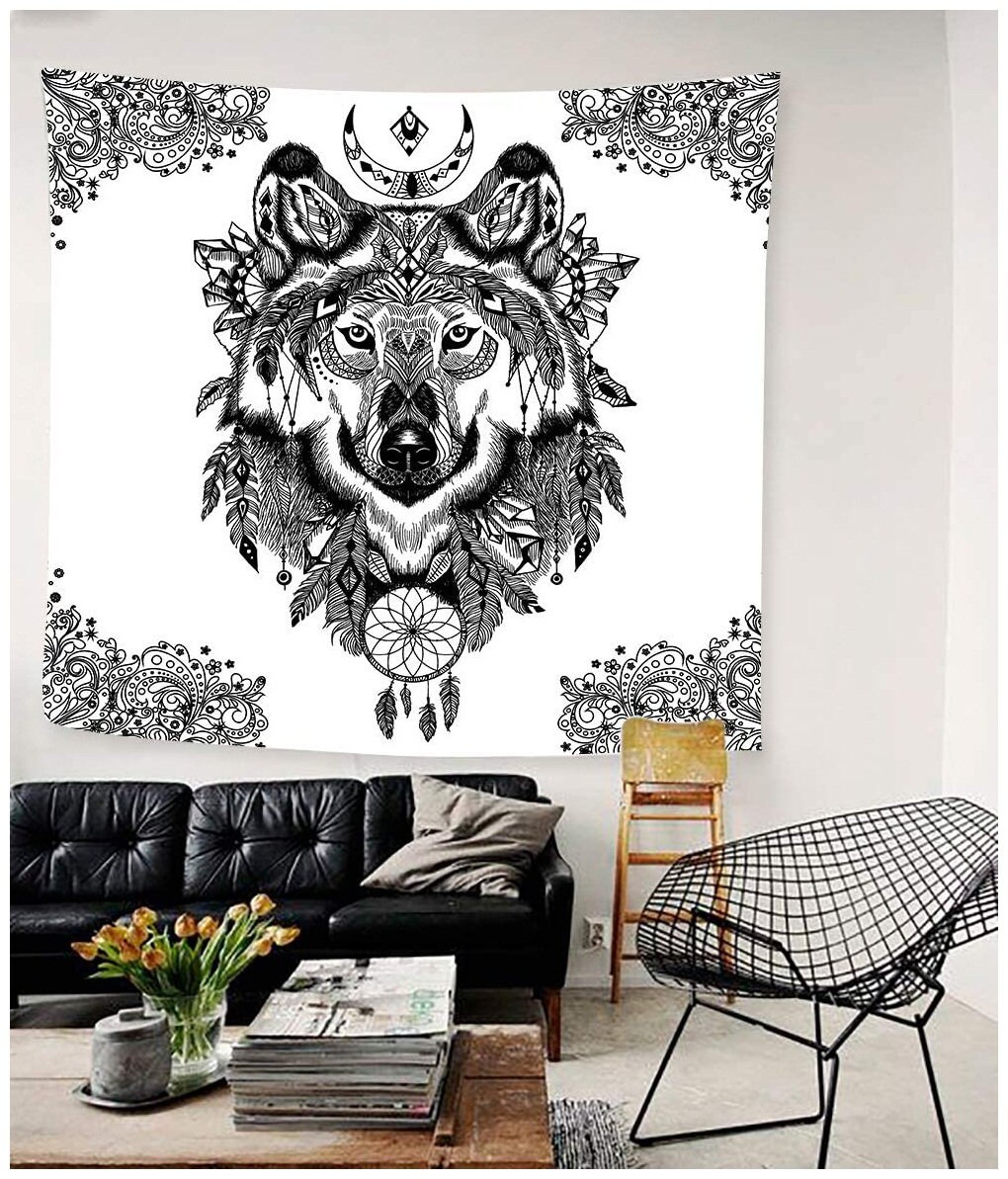 Black and White Tapestry Wall Hanging Wolf Tapestry Wild Etsy