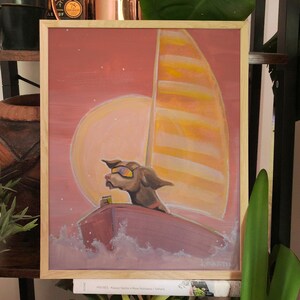 Art Print - Sunset Sailor | Dog Sailor - Funny Poster | Pink and Yellow Sunset | Art for Dog Lovers | Art for Sailors