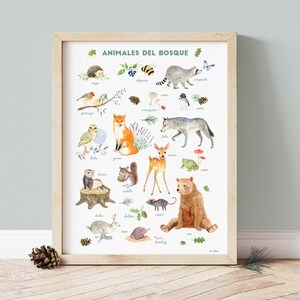 Woodland Nursery in Spanish, Expecting Mom Gift, Montessori Bebe, Wall Decore, Woods Animals,  Swedish Farmhouse, Cottagecore, Illustration