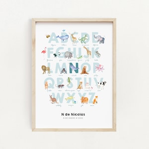 Alphabet Poster auf Spanisch, Geschenk für Mutter, ABC Print, Personalisiertes Tier Poster, Spielzimmer Dekor, Wanddekor, Liberty Poster